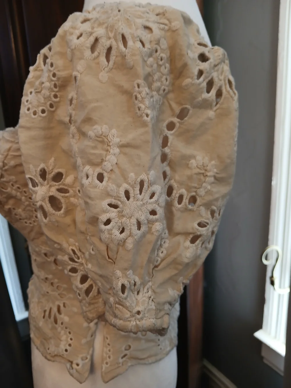 Neutral Eyelet Lace Square-Neck Puff Sleeve Blouse By ASTR THE LABEL